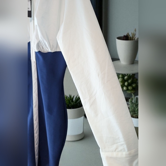 Fashion Nova Let's Get Serious Midi Shirt Dress - Navy/combo Size Large (NWT) - Picture 8 of 16